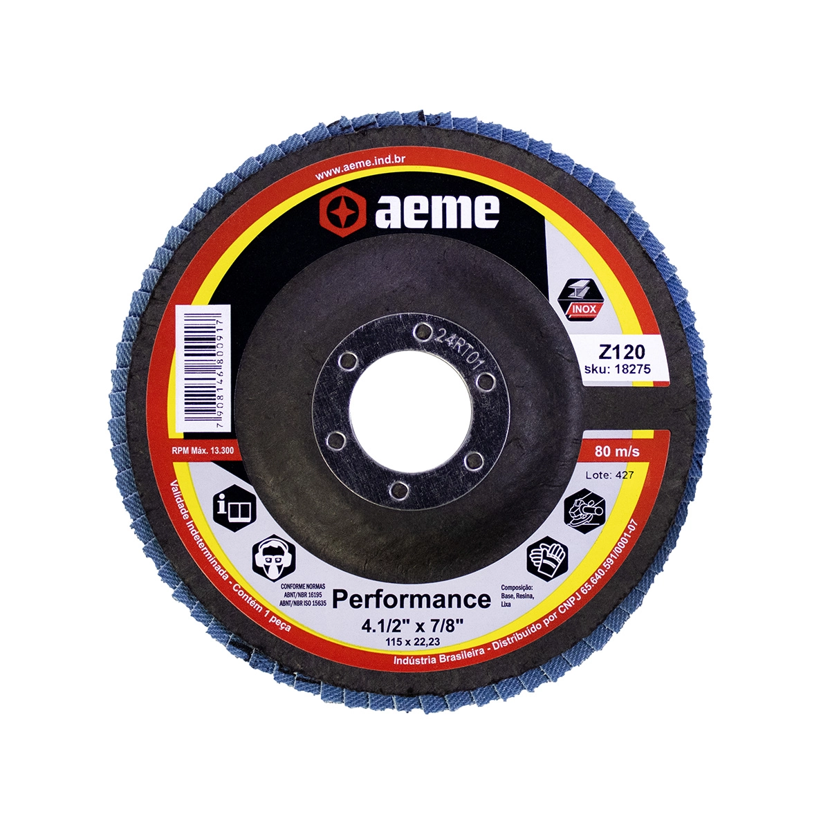 Disco Flap Aeme Performance Fibra Angular Zircônio 4.1/2" (115mm) - 120