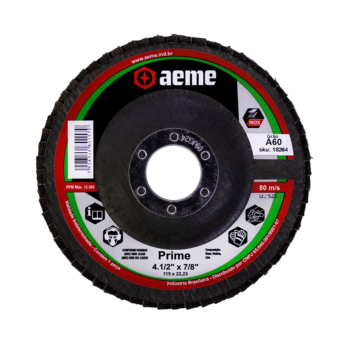 Disco Flap Aeme Prime Fibra Angular Óxido De Alumínio 4.1/2" (115mm) - Grão 60