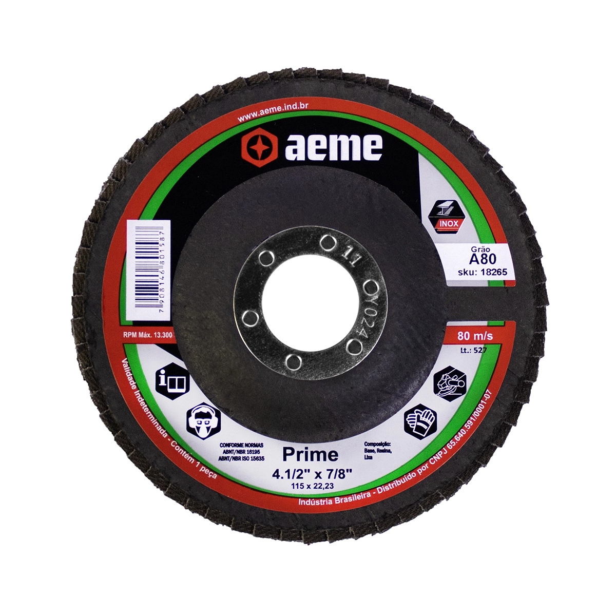 Disco Flap Aeme Prime Fibra Angular Óxido De Alumínio 4.1/2" (115mm) - Grão 80