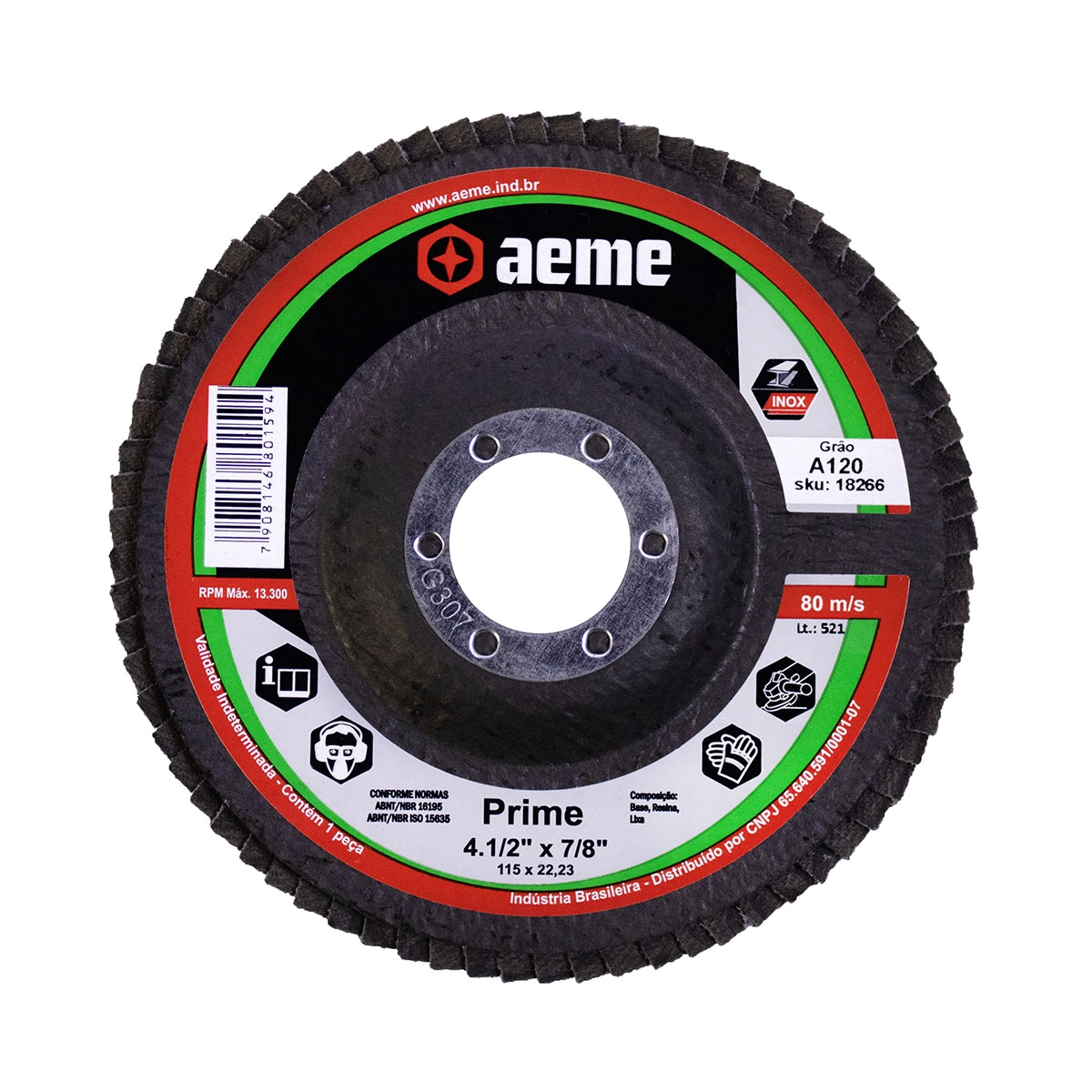 Disco Flap Aeme Prime Fibra Angular Óxido De Alumínio 4.1/2" (115mm) - Grão 120