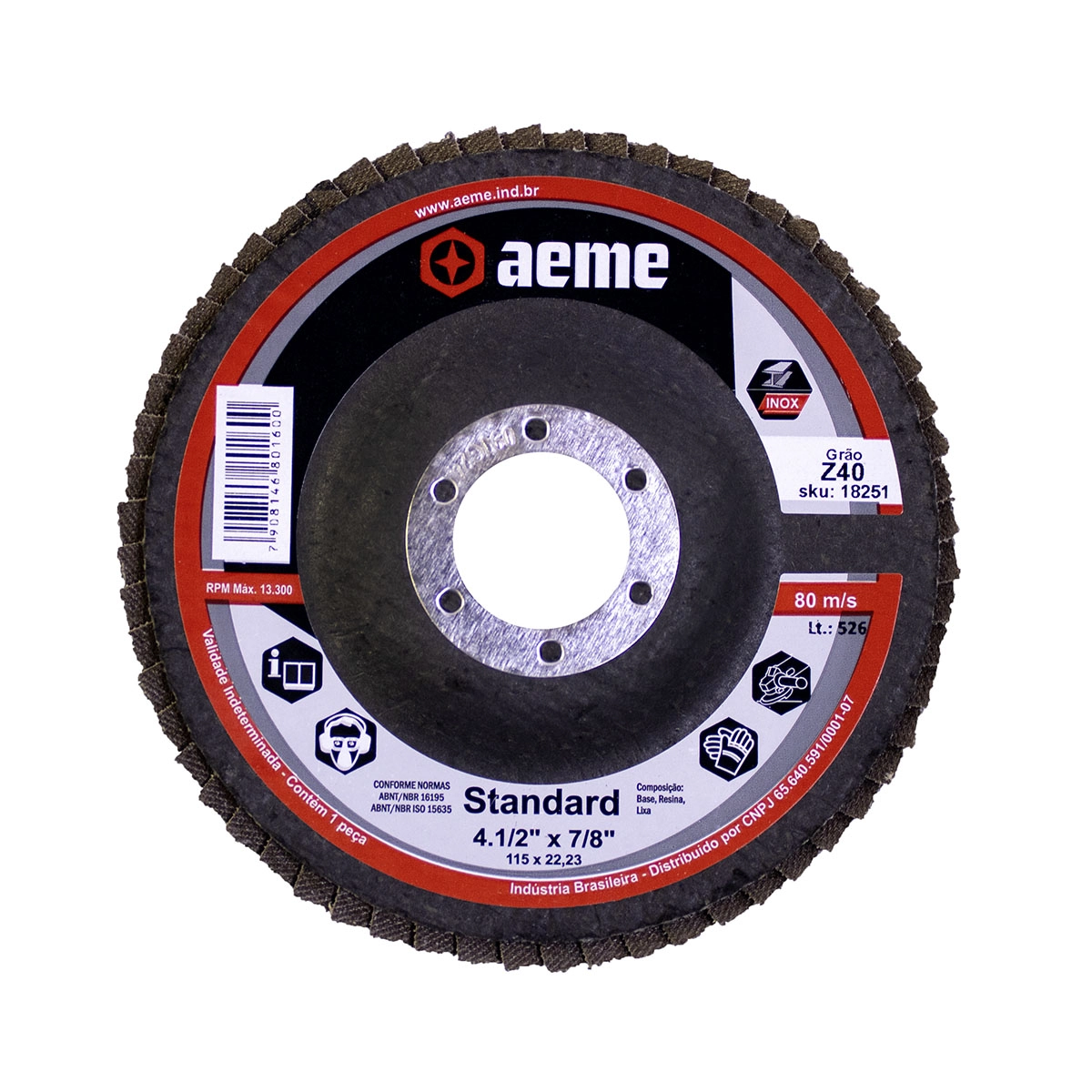 Disco Flap Aeme Standard Fibra Angular Zircônio 4.1/2" (115mm) - 120