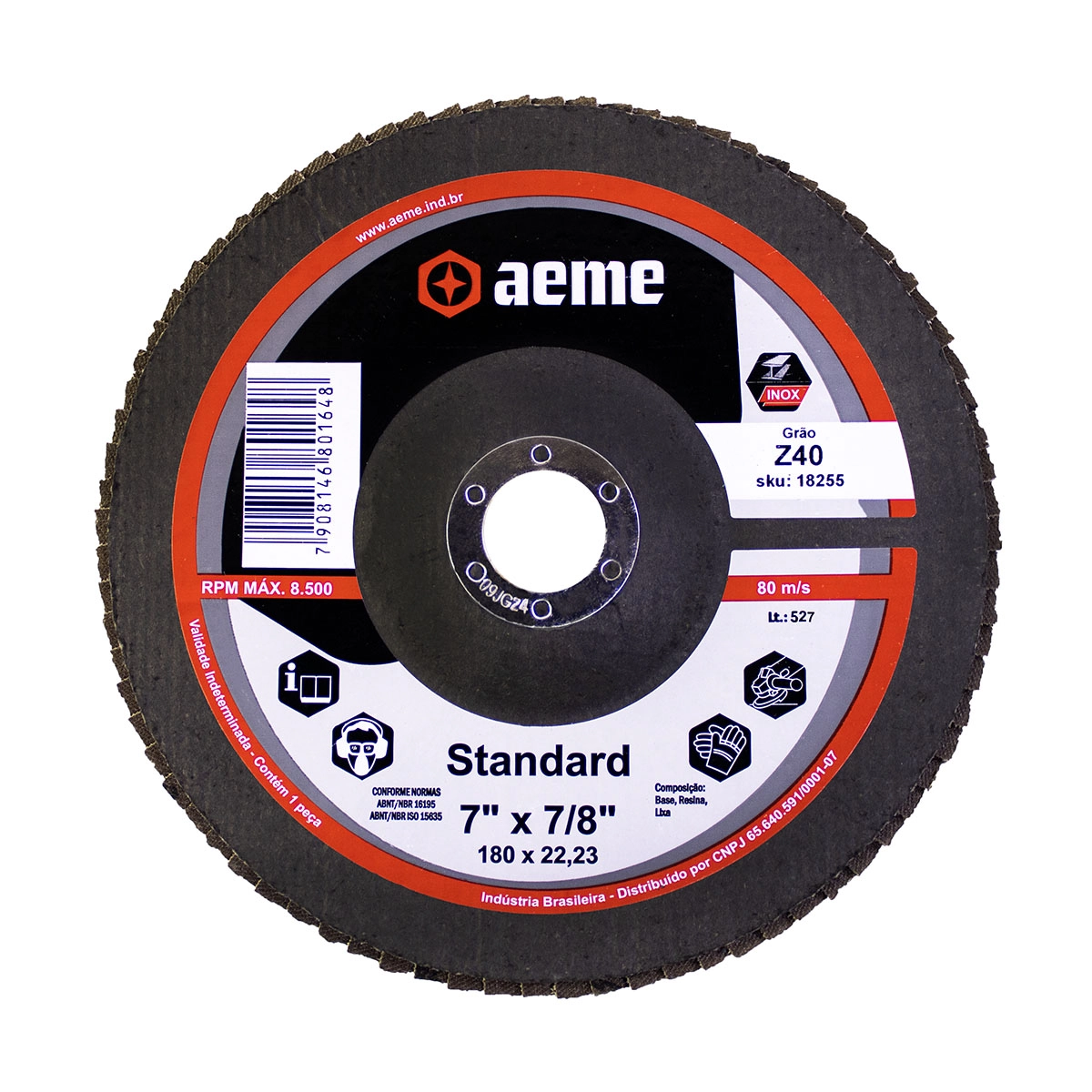 Disco Flap Aeme Standard Fibra Angular Zircônio 7" (180mm) - 40