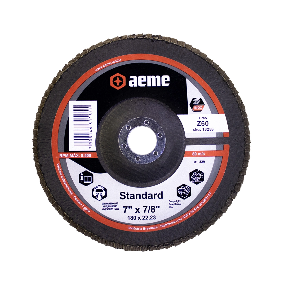Disco Flap Aeme Standard Fibra Angular Zircônio 7" (180mm) - 60