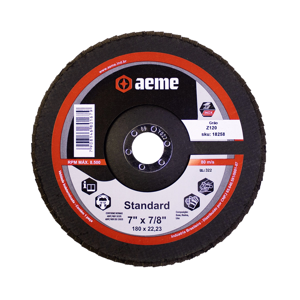 Disco Flap Aeme Standard Fibra Angular Zircônio 7" (180mm) - 120