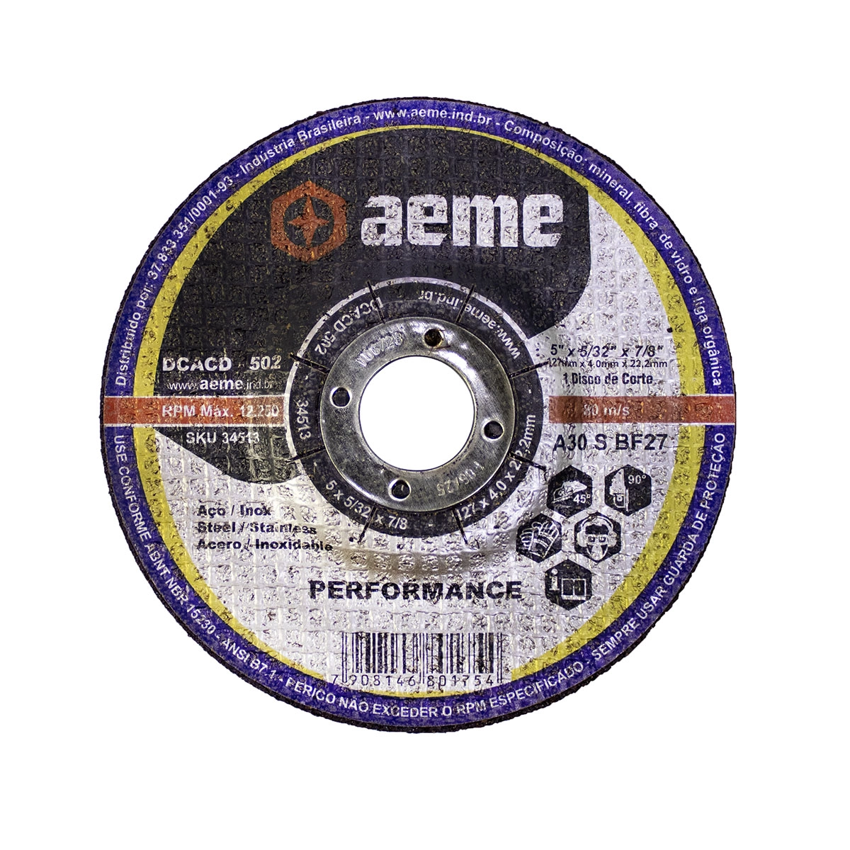 Disco Corte Aeme Aço Dca 502 5x5/32x7/8 2t (127x4.0x22.22)