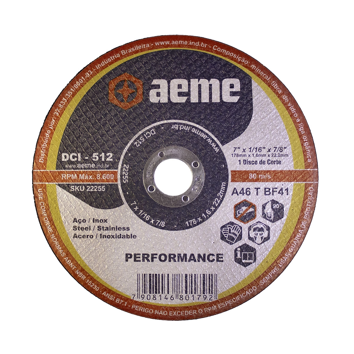 Disco Corte Fino Aeme Dci 512 7x1/16x7/8 (178x1.6x22.22)