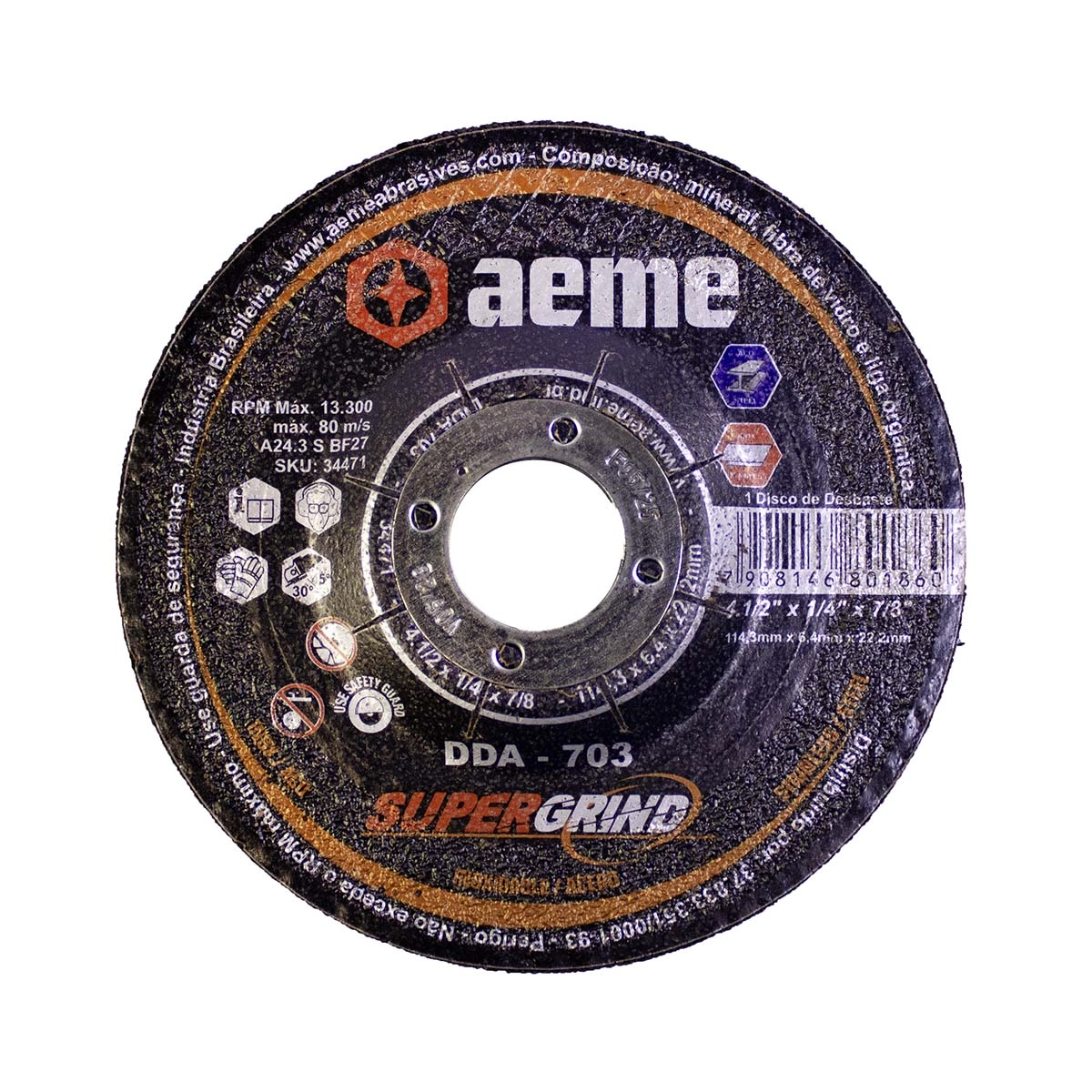 Disco Desbaste Aeme Aço/inox Dda 703 4.1/2x1/4x7/8 (114.3x6.4x22.22)
