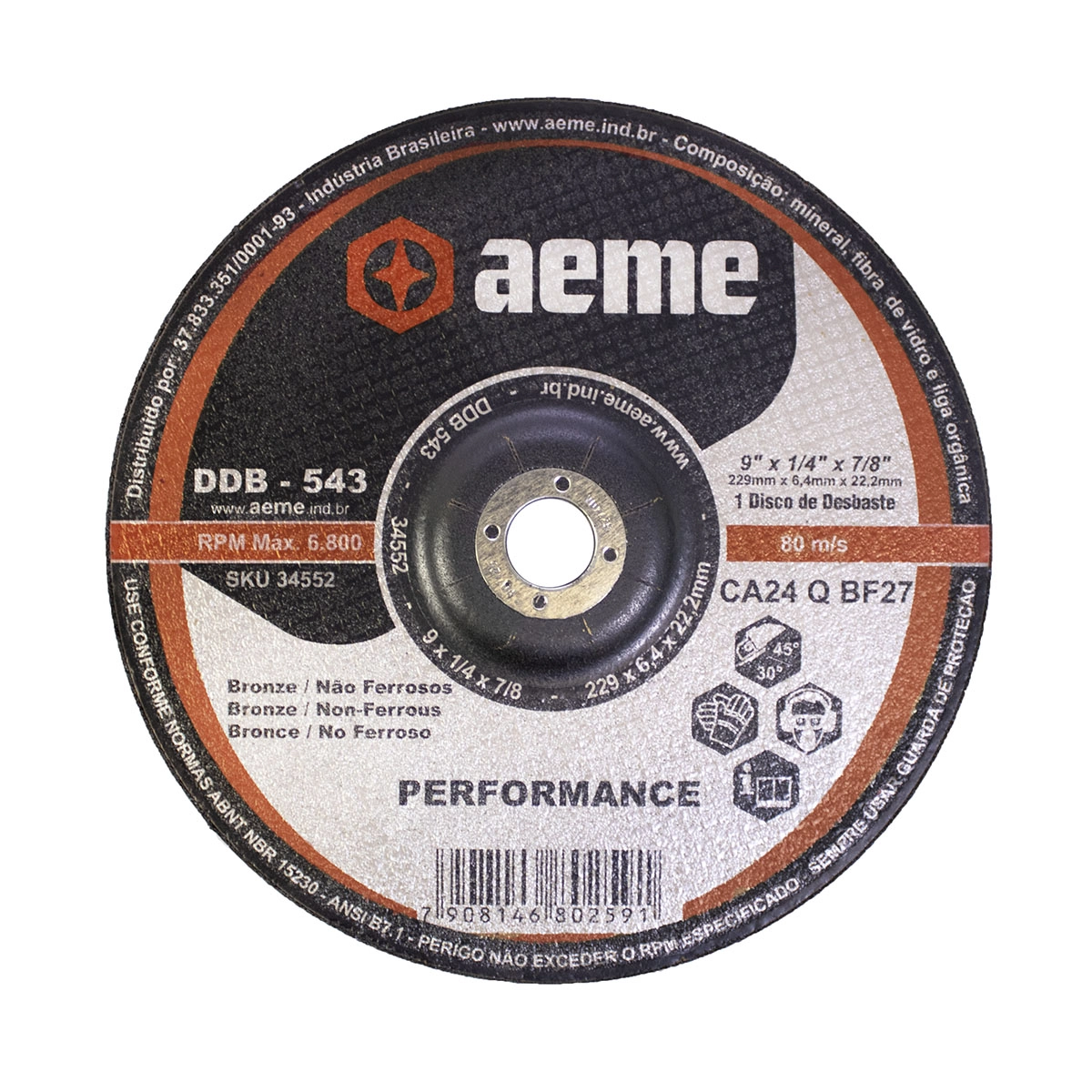 Disco Desbaste Aeme Bronze Ddb 543 9x1/4x7/8 3t (228.6x6.4x22.22)