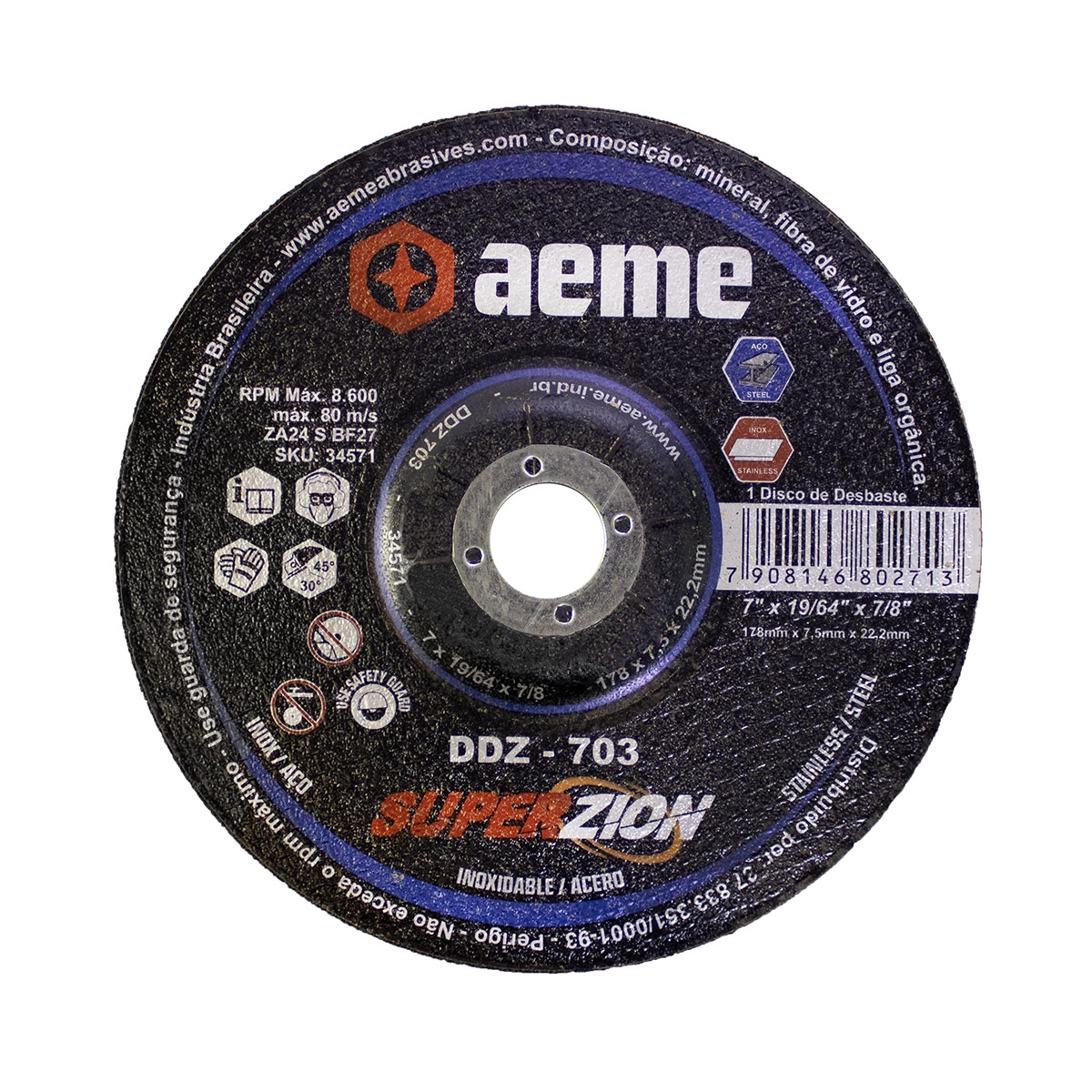 Disco Desbaste Aeme Zirconado Ddz 703 7x19/64x7/8 (180x7.5x22.22)