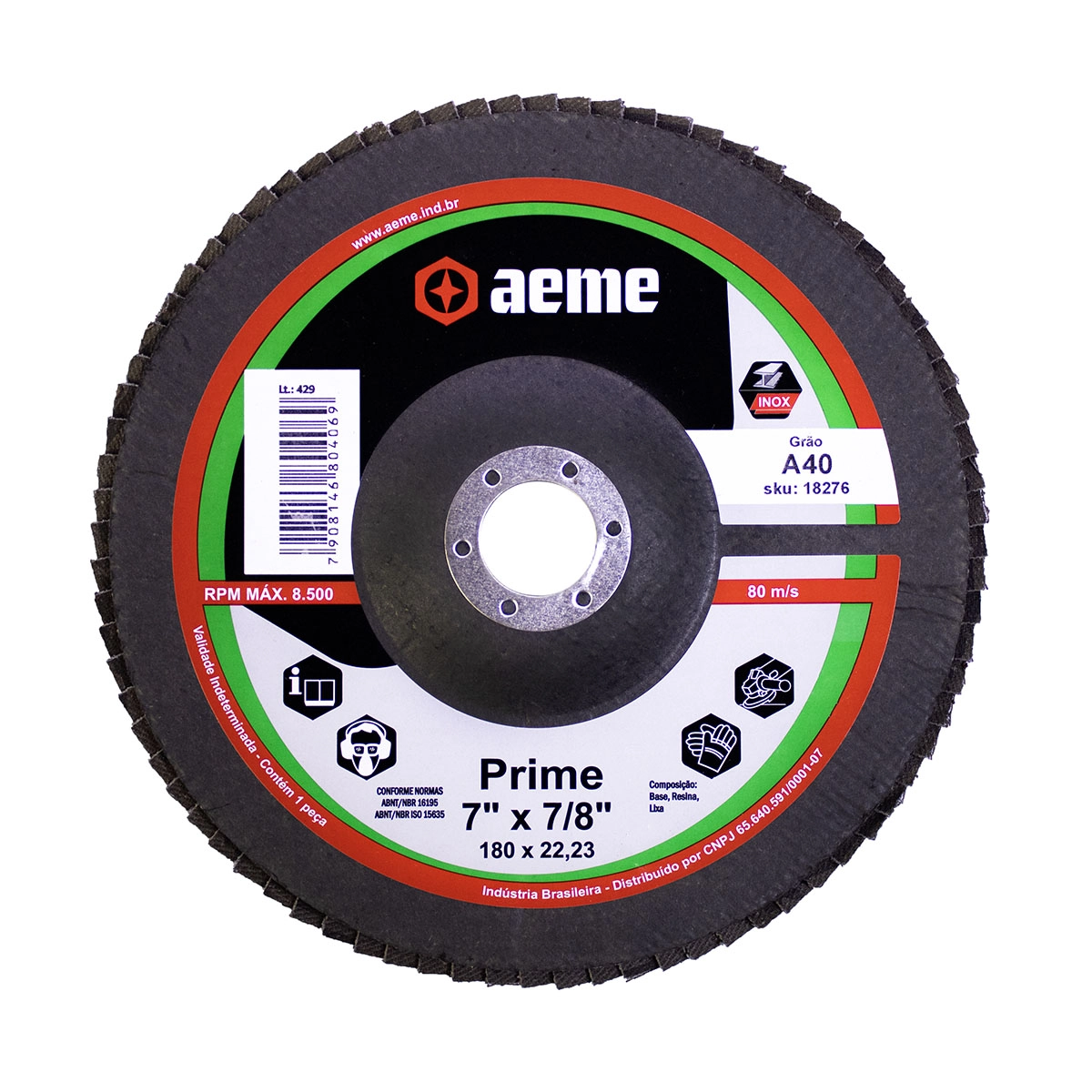 Disco Flap Aeme Prime Fibra Angular Óxido De Alumínio 7" (180mm) - 40