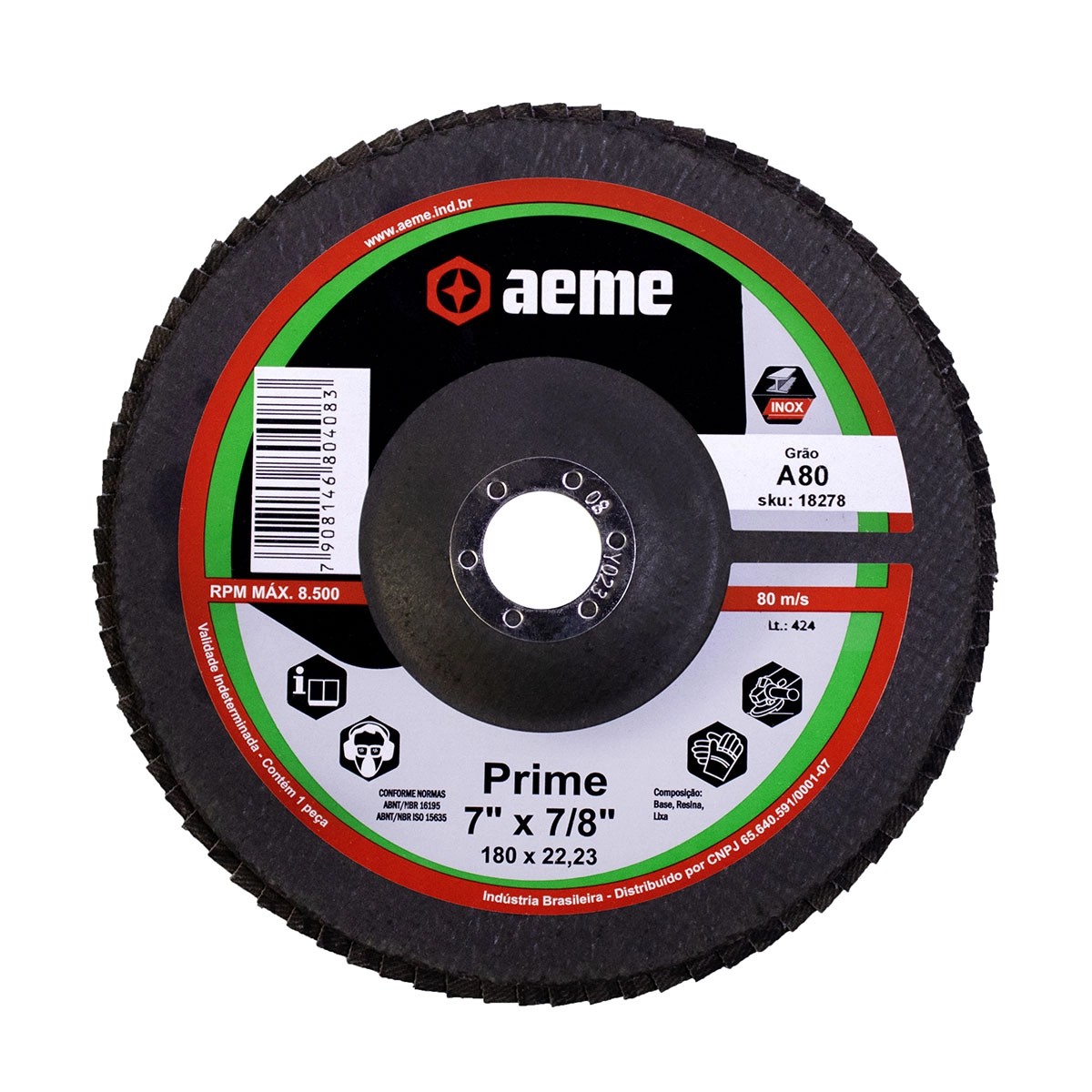 Disco Flap Aeme Prime Fibra Angular Óxido De Alumínio 7" (180mm) - 80