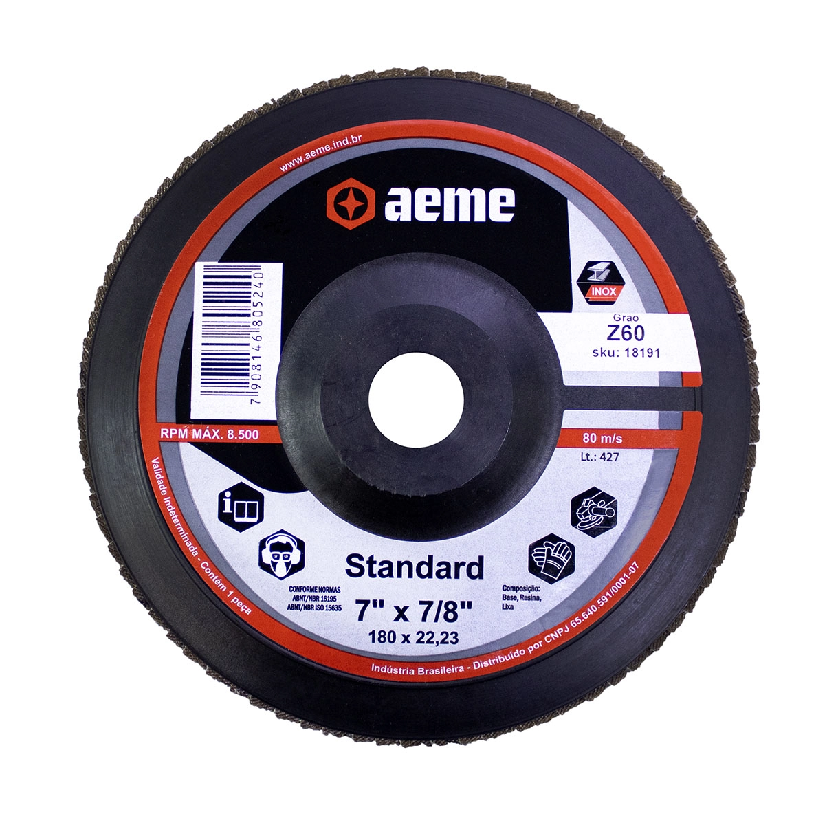 Disco Flap Aeme Standard Nylon Preto Reto Zircônio 7" (180mm) - 60