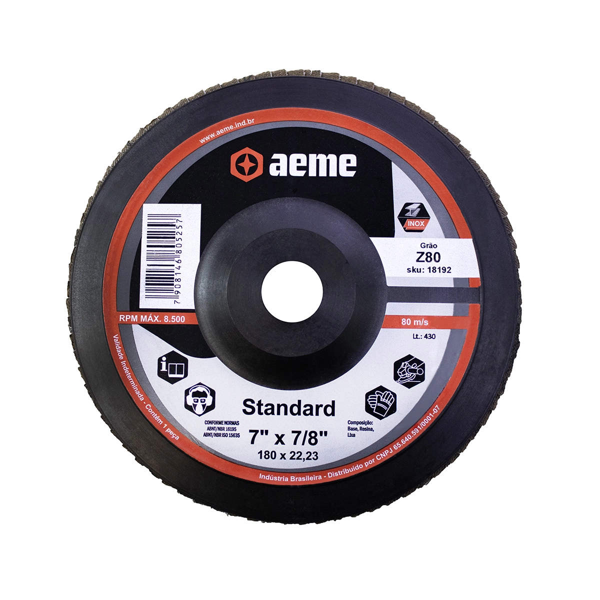 Disco Flap Aeme Standard Nylon Preto Reto Zircônio 7" (180mm) - 80