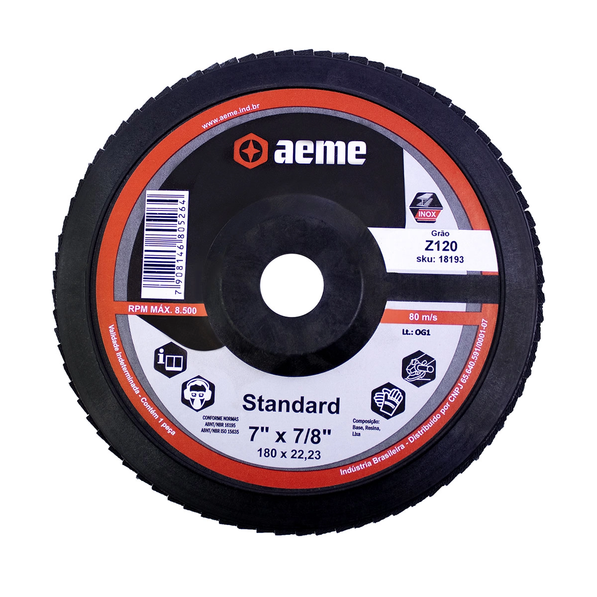 Disco Flap Aeme Standard Nylon Preto Reto Zircônio 7" (180mm) - 120