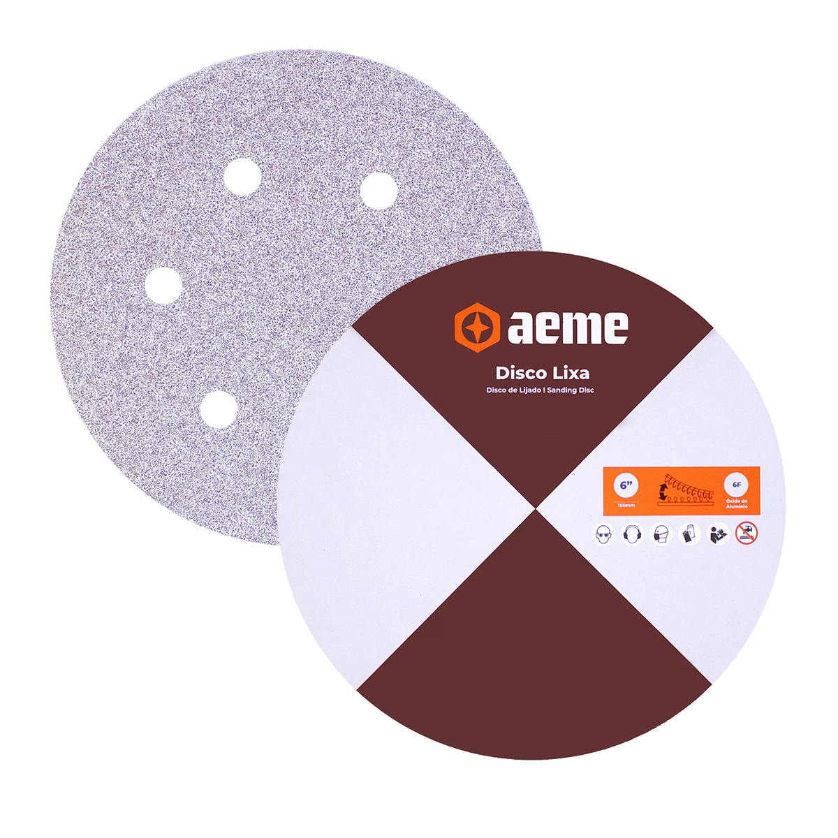 Disco Lixa Pluma Papel Aeme 150mm (6 Pol) 6 Furos - 80