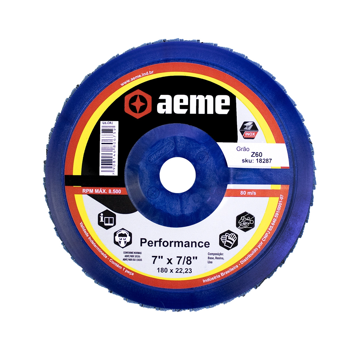 Disco Flap Aeme Performance Nylon Reto Zircônio 7" (180mm) - 60