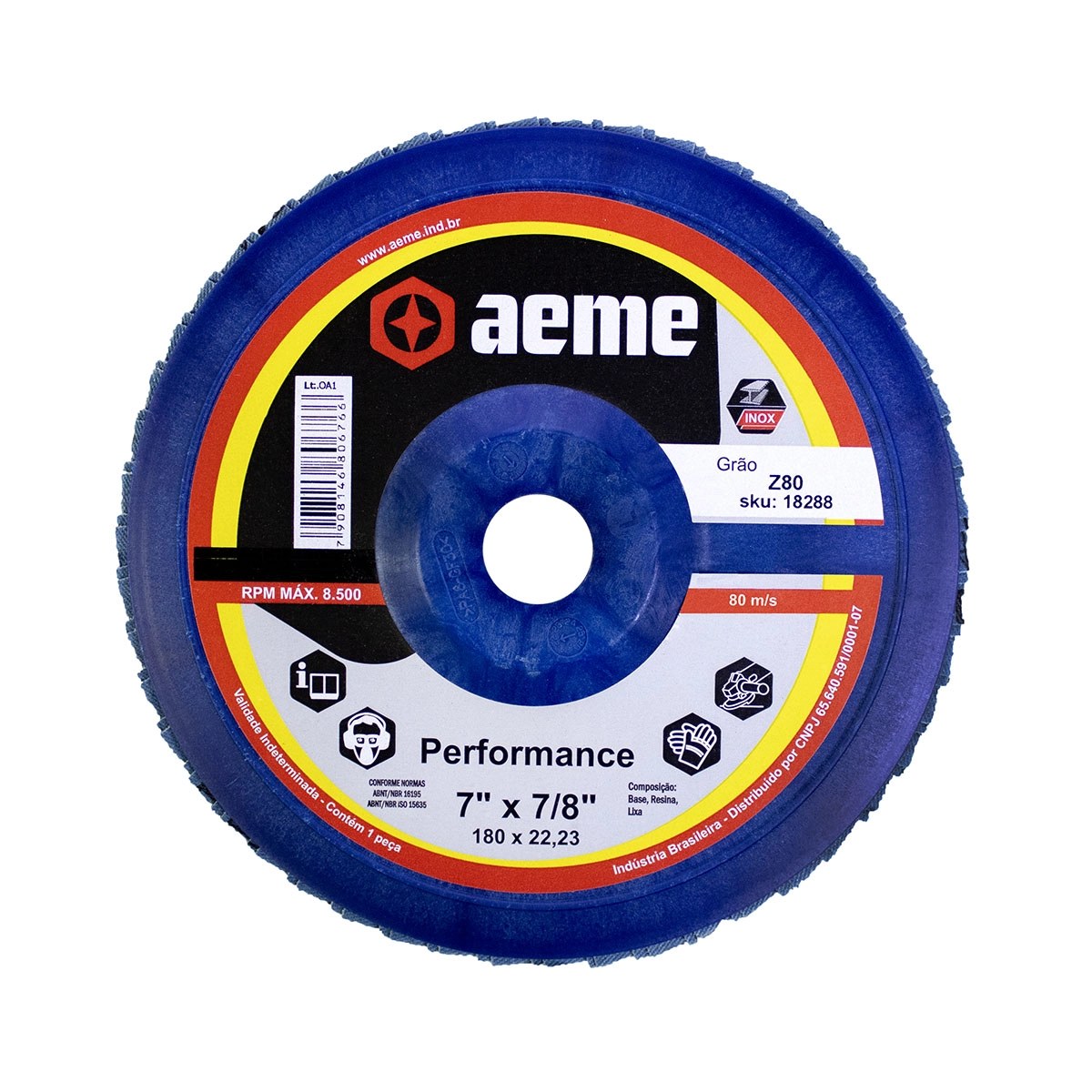 Disco Flap Aeme Performance Nylon Reto Zircônio 7" (180mm) - 80