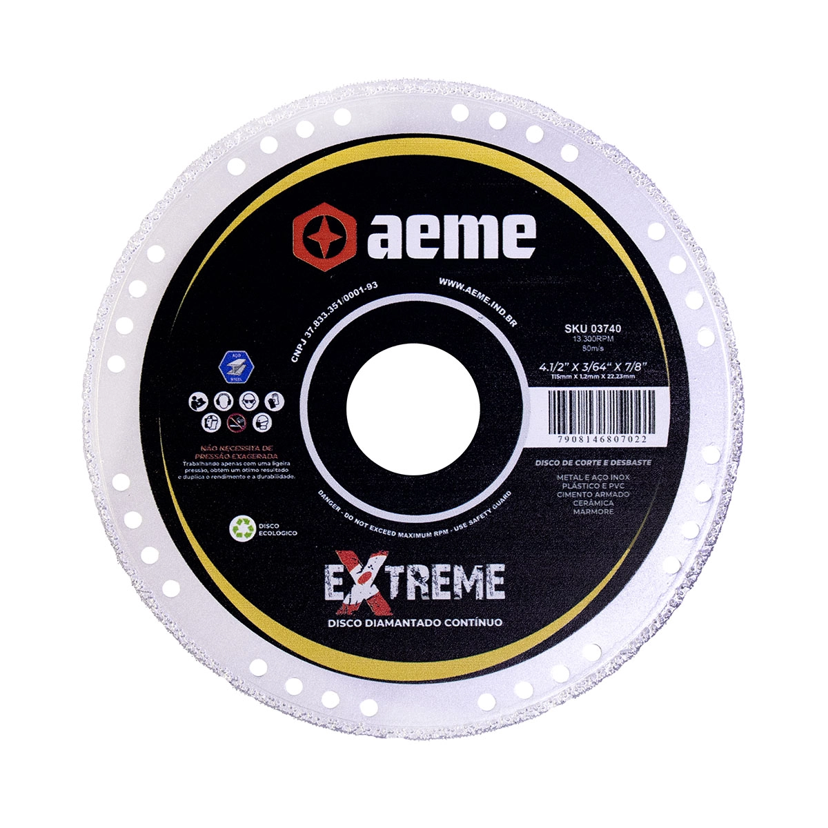 Disco Diamantado Aeme Contínuo Extreme 4.1/2x3/64x7/8 (115x1.2x22.22)