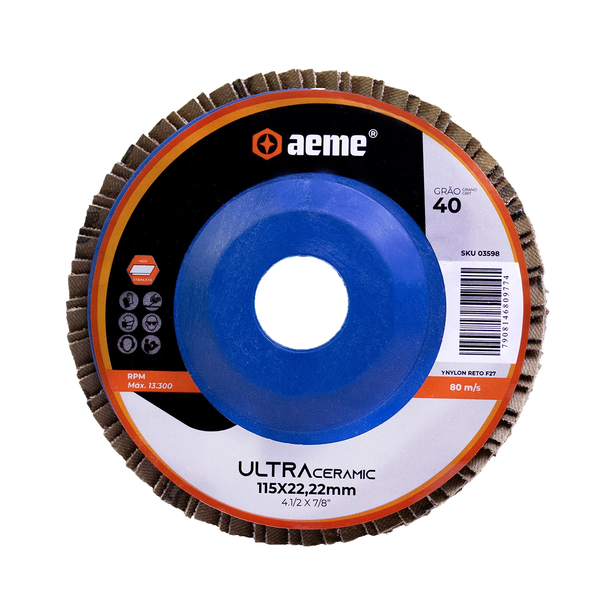 Disco Flap Aeme Ultra Nylon Reto Cerâmico 4.1/2" (115mm) Grão 40