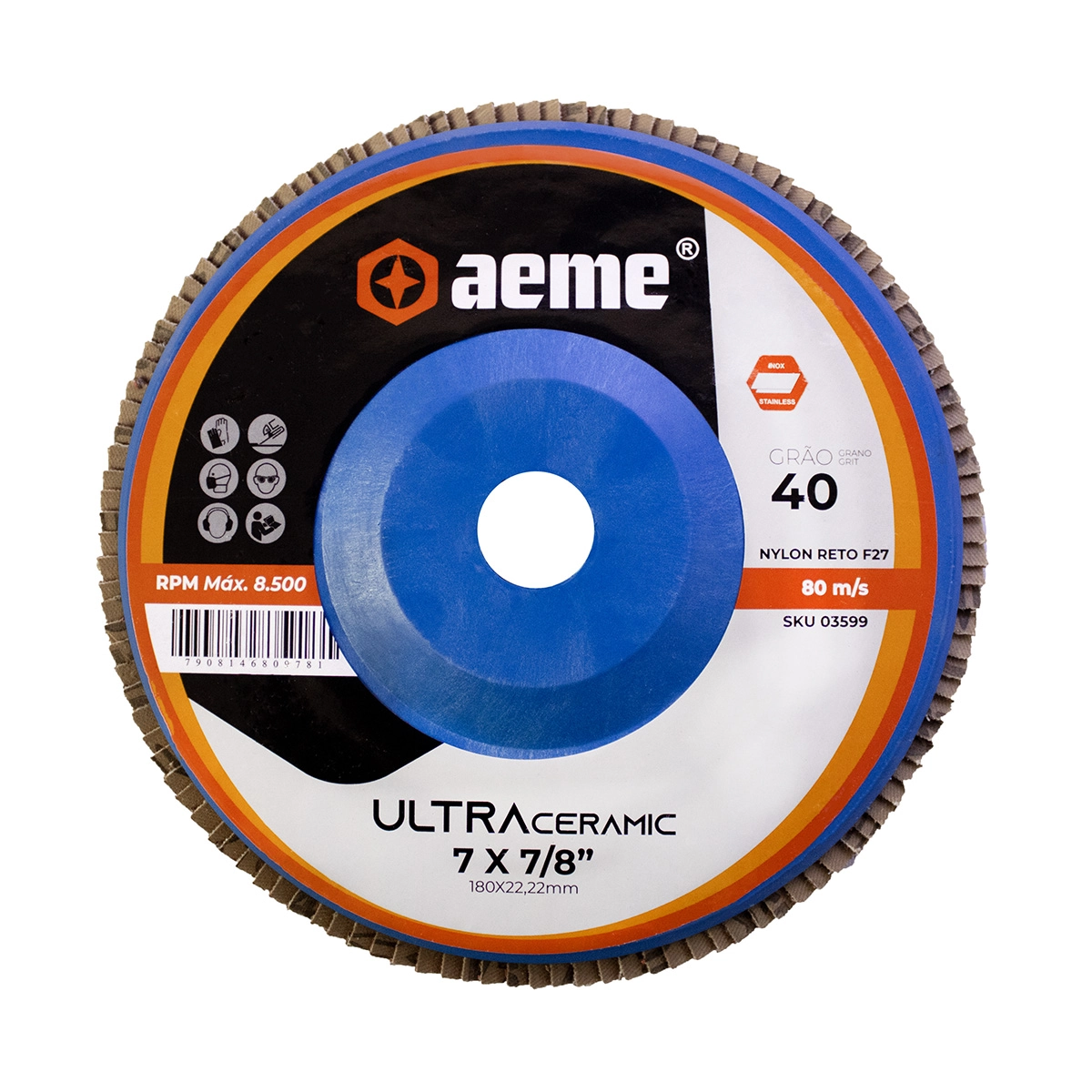 Disco Flap Aeme Ultra Nylon Reto Cerâmico 7" (180mm) - 40