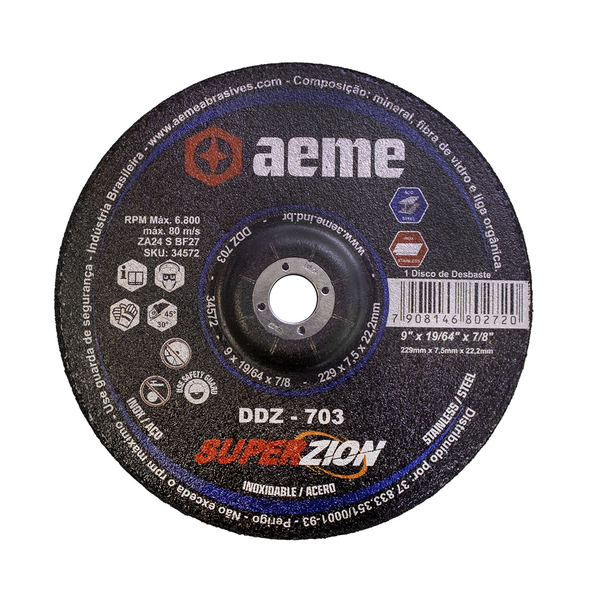 Disco Desbaste Aeme Zrg-833 Extreme 9x9/32x7/8 (230x7.0x22.22)