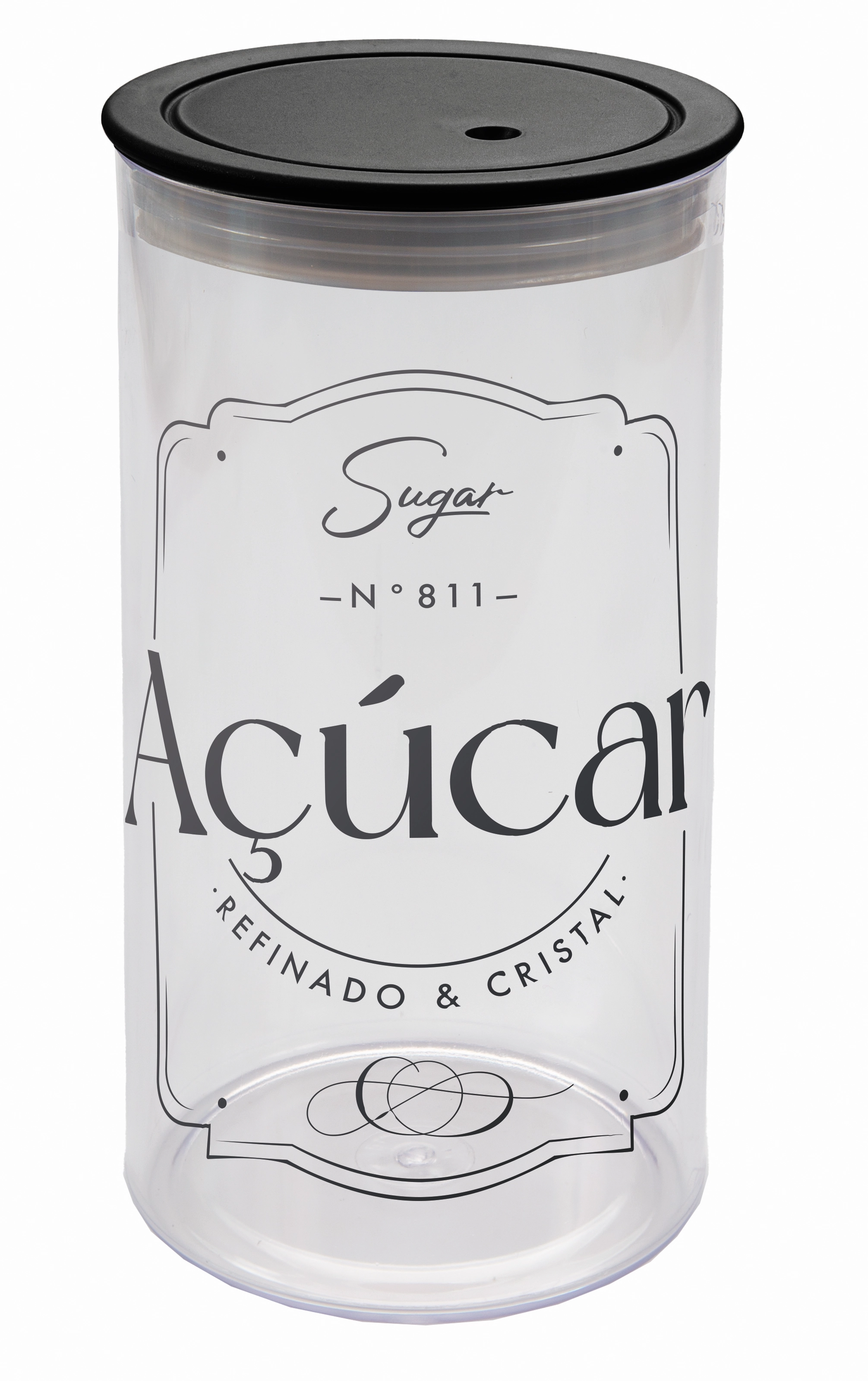 Pote Hermetico Slim Acucar Preto 1400ml 527 02 Plastutti