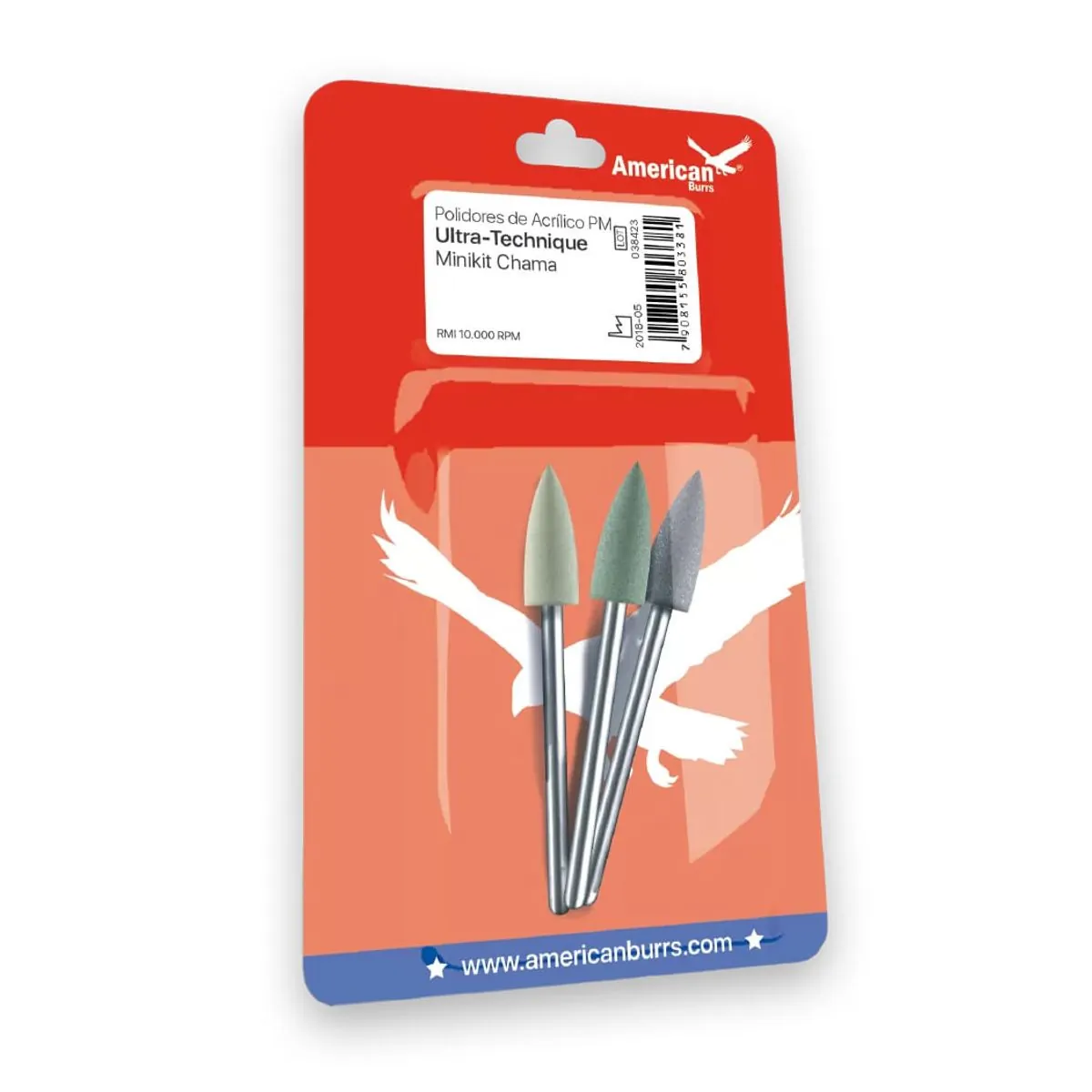 Mini Kit de Polidores de Acrílico PM Ultra Technique Chama Com 3 - American Burrs