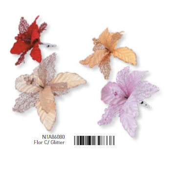 Flor C/gliter Verm/dou/champ/rosa 19cm