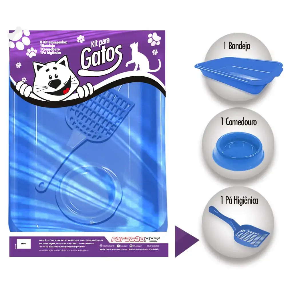 Kit Gatos Joy C/ 3 Pecas Azul Furacaopet