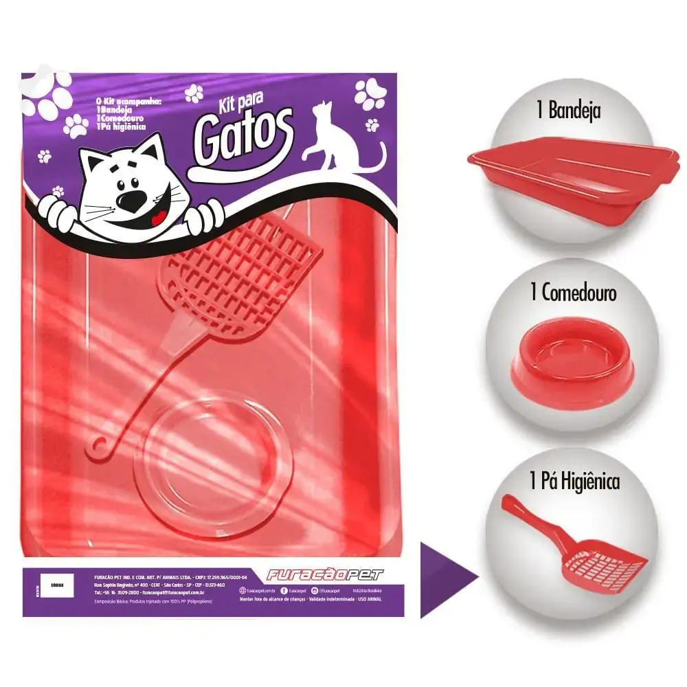 Kit Gatos Joy3 Pecas - Vermelho - Furacão Pet