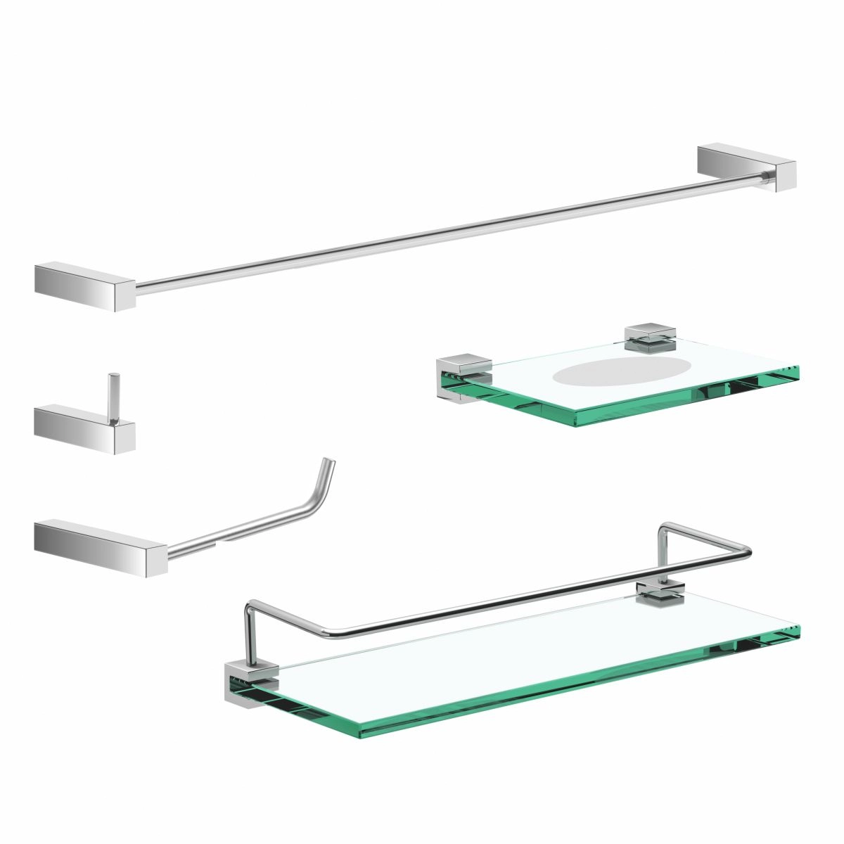 Kit Acessórios Para Banheiro Prata com Prateleira Troia