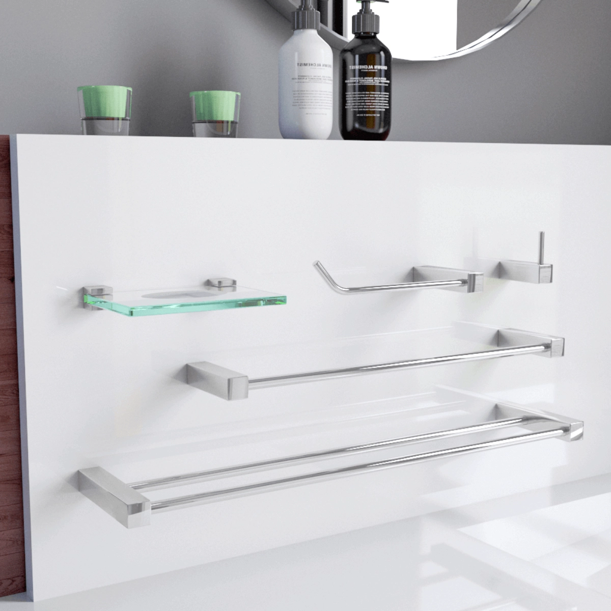 Acessórios Kits Para Banheiro Duplo Troia Suporte Fenda quadrada Prata Grego Metal