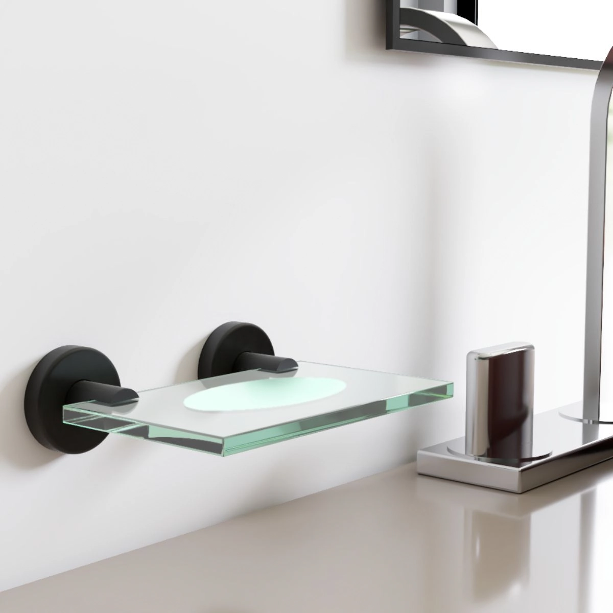 Saboneteira Vidro Suporte Metal Preto Fosco Atenas