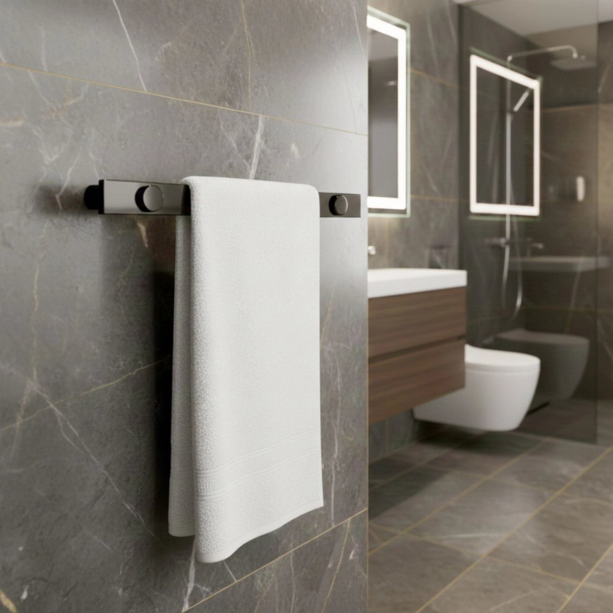 Porta Toalha 35cm Aço Inox Preto Fosco Patmos
