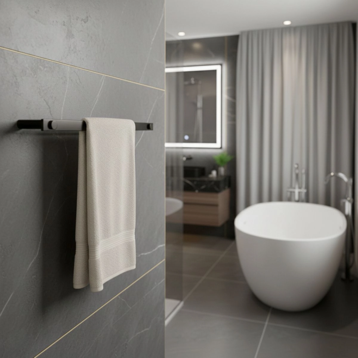 Porta Toalha 55cm Aço Inox Preto Fosco Patmos
