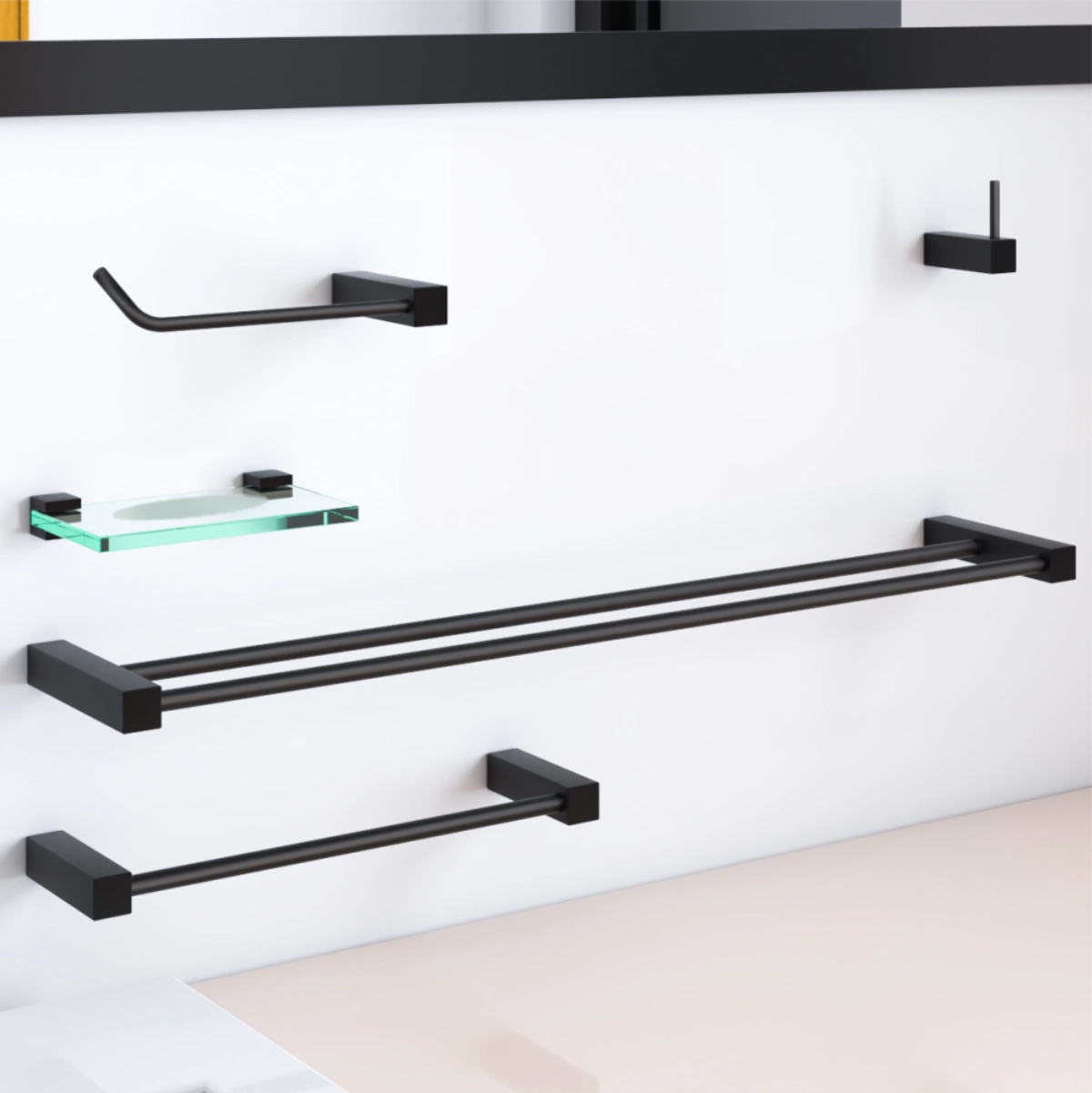Kit Acessórios para Banheiro Preto Fosco Duplo 5 Peças 2090 Troia