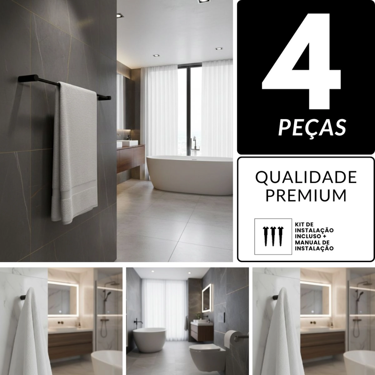 Kit Acessórios De Banheiro Metal Preto Fosco 2050OR Orion