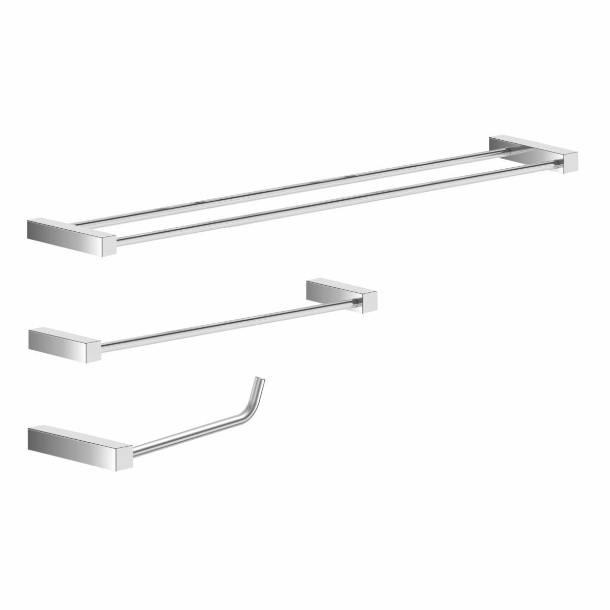 Kit De Acessórios Para Banheiro 3 Peças Metal Alto Brilho Troia