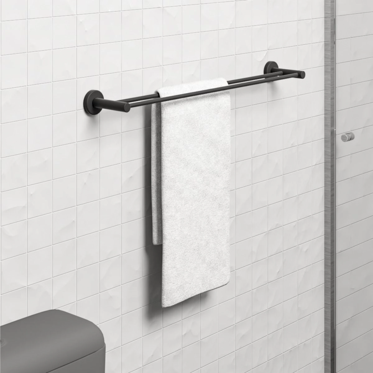 Porta Toalhas Toalheiro Duplo 65cm Preto Fosco Atenas