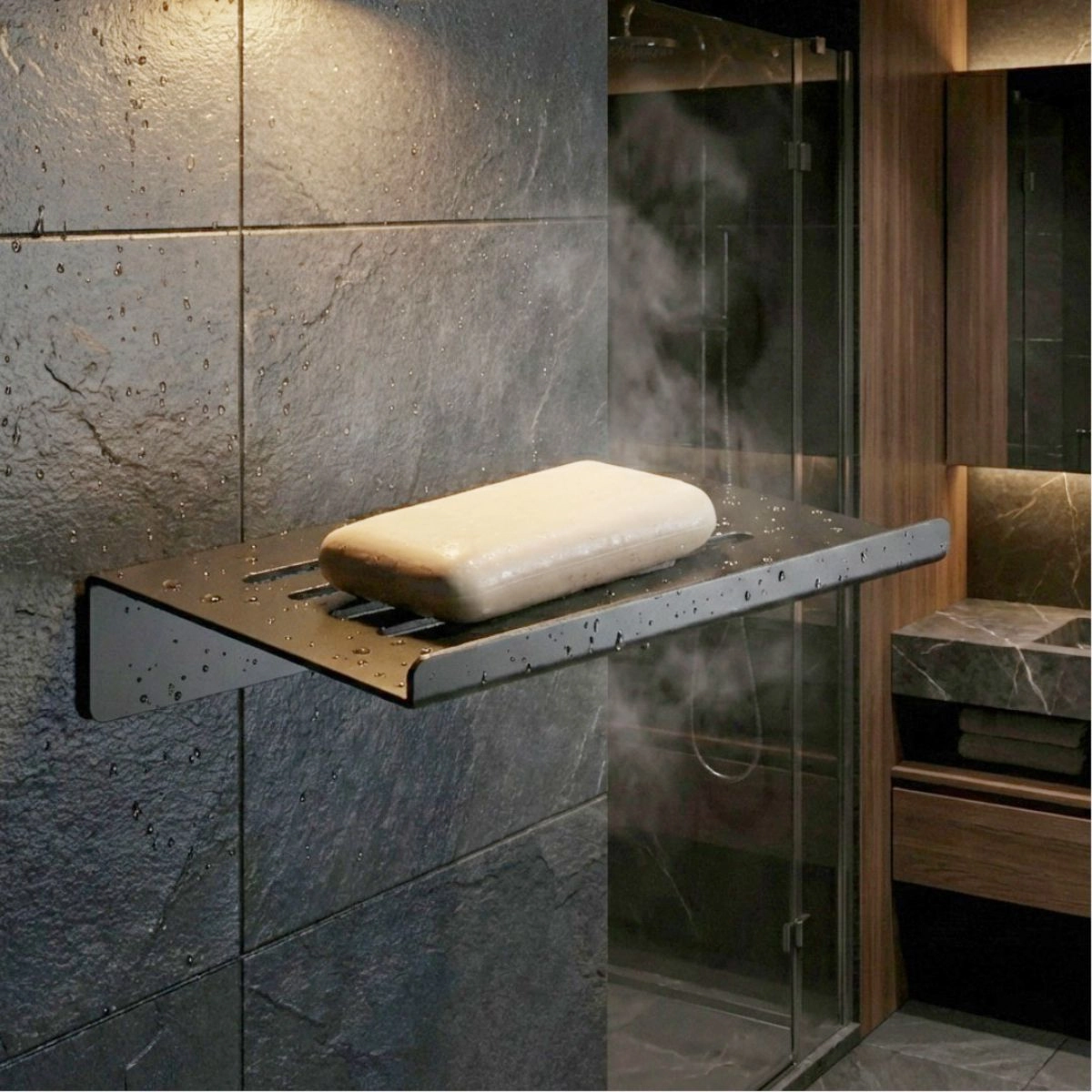 Saboneteira Aço Inox Preto Fosco Grega