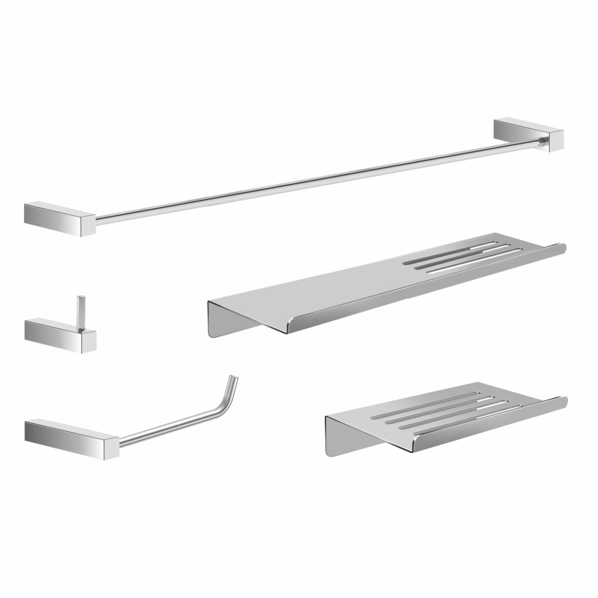 Kit De Acessórios Para Banheiro 5 Peças Metal Alto Brilho Troia