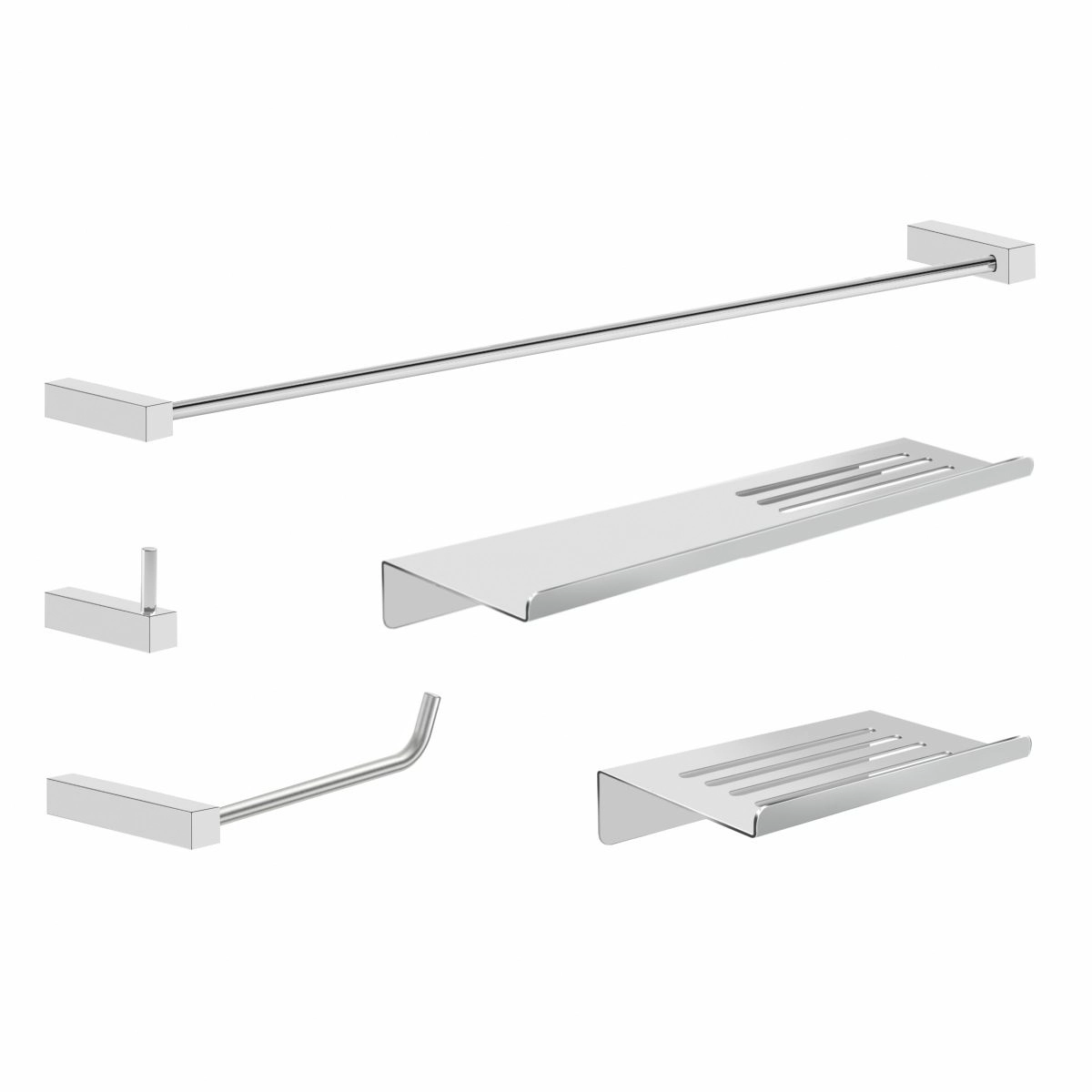 Kit De Acessórios Para Banheiro 5 Peças Metal Escovado Troia