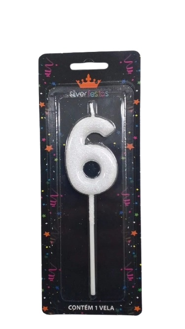 Vela Glitter Branca N6 20x8cm Silver Plastic