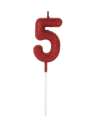 Vela Glitter Vermelho N5 20x8cm Silver Plastic