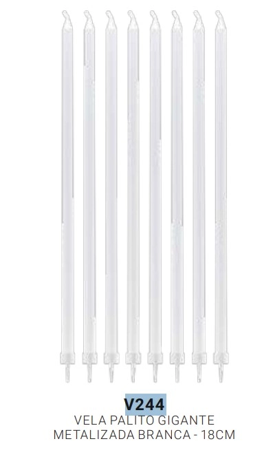 Vela Palito Gigante Metalizada 18cm Branca C/8 Sil