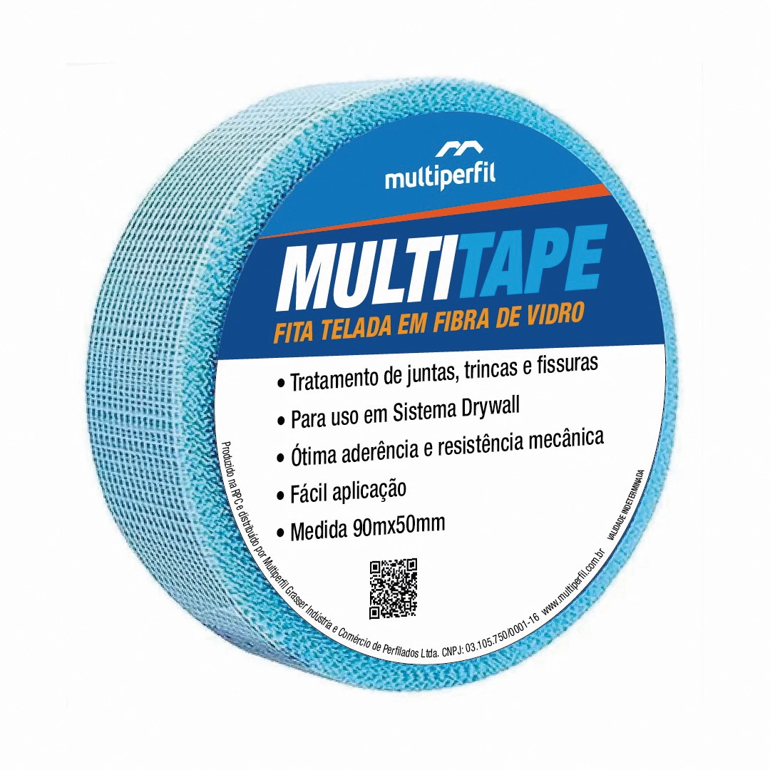 Fita Telada Adesiva Em Fibra Vidro Malha 9x9 Azul  50mmX90m Multiperfil