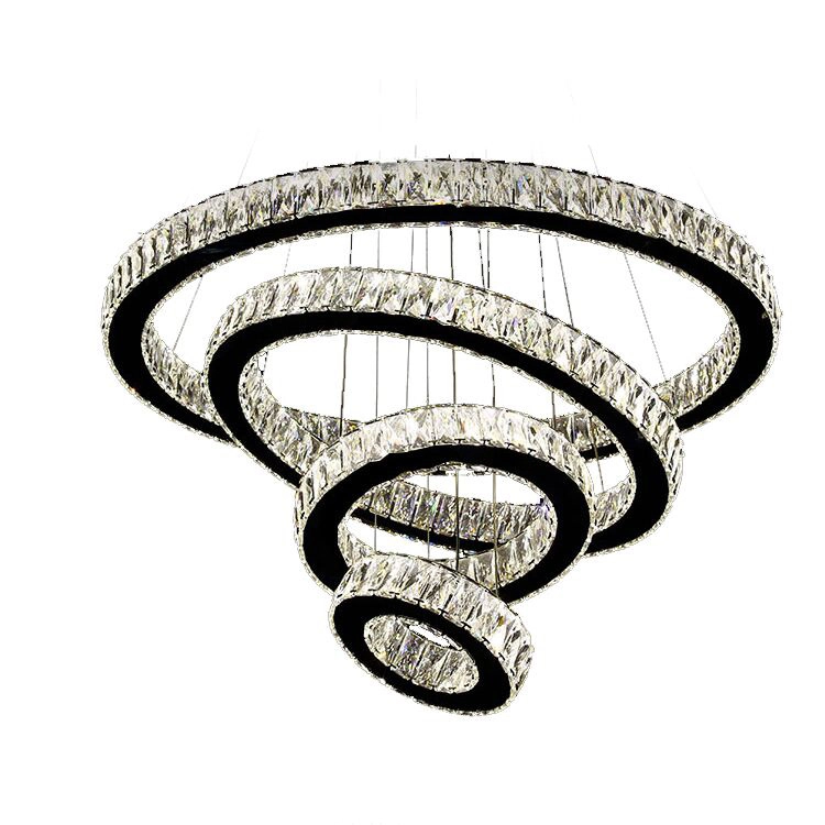 Pendente 4 Anéis Cristal 80cm Led 77w 3000k Bivolt Com Cabo De 3 4 Metros
