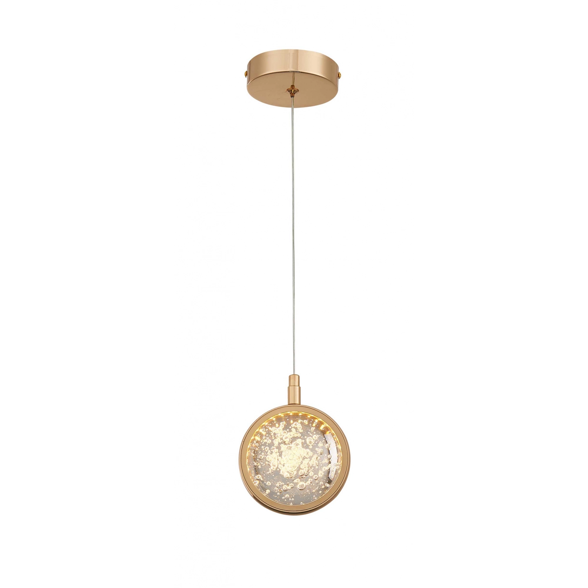 Pendente Esfera Cristal Bolhas Metal Dourado Led 7w 3000k Bivolt
