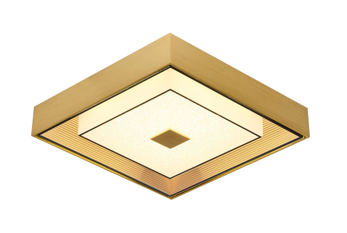 Plafon Dourado Escovado Vidro Com Mini Cristais 34cm Led 16w 3000k Bivolt
