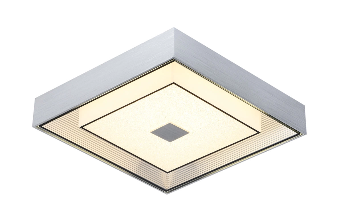 Plafon Cromado Escovado Vidro Com Mini Cristais 34cm Led 16w 3000k Bivolt